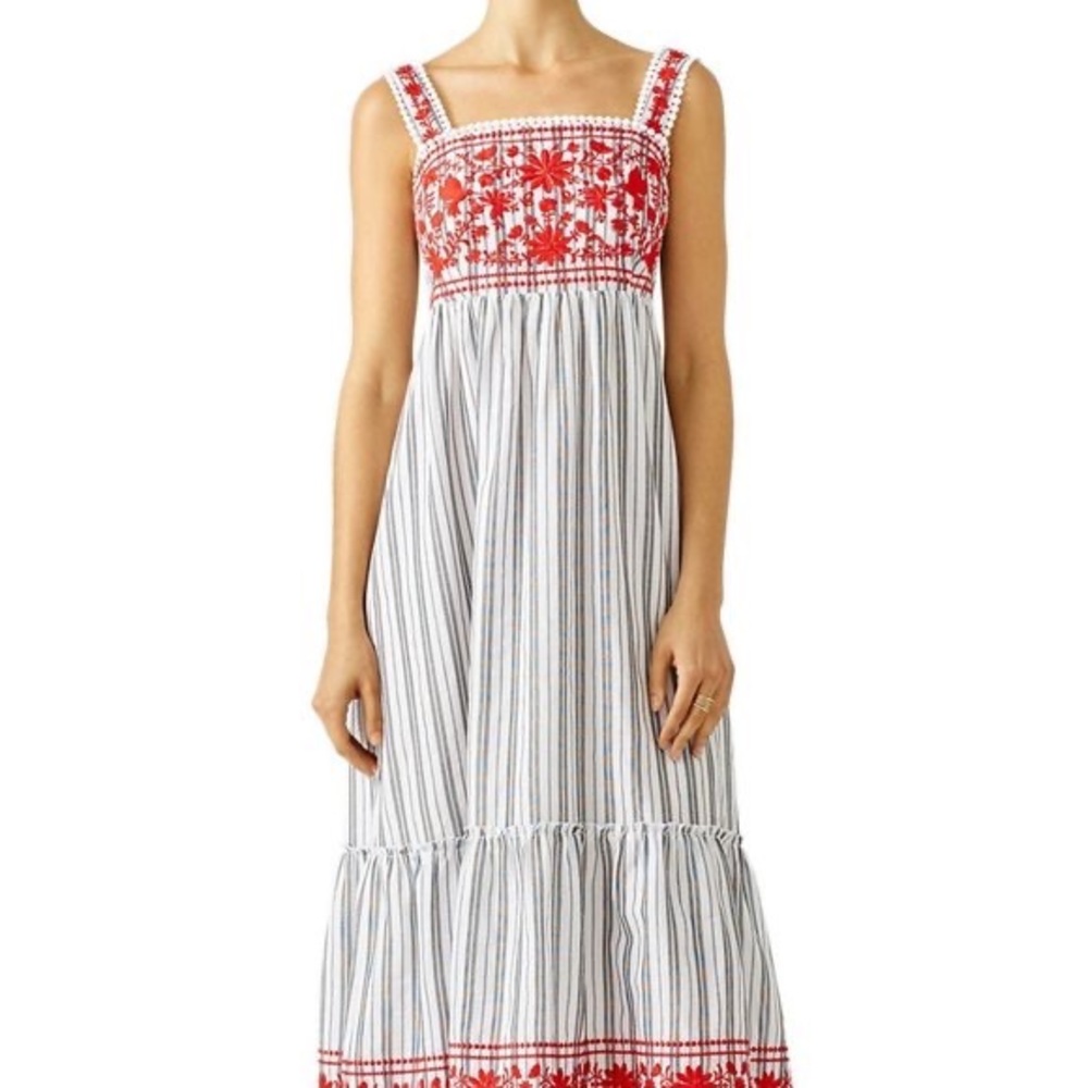 Kate Spade Broome Street Striped Sun Dress Embroidered Midi Dress Size Small
